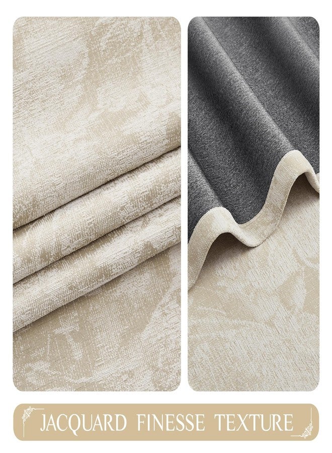 Beauoop Beige Floral Jacquard Blackout Curtains 96 Inches Long 2 Panels for Bedroom Living Room Taupe Flower Chenille Room Darkening Thermal Insulated Soundproof Grommet Window Treatments Drapes 52x96 - Image 2